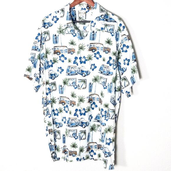 Source Unknown Other - Go Barefoot Hawaiian Shirt XL Tall Blue Vintage Retro Coastal Beachy